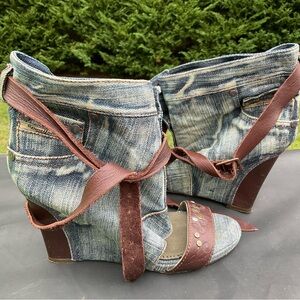 Diesel Blue and Brown Heeled Boots